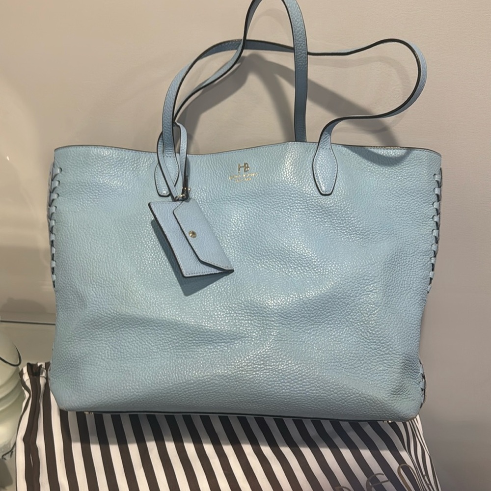 Henri Bendel Sky Blue Large Carryall Tote Bag w/Card Case and Duster Bag